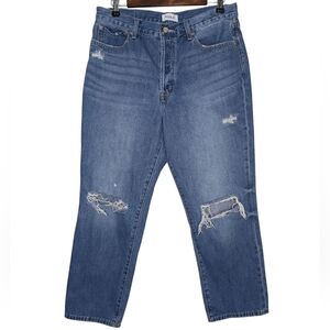 Pistola Cropped Distressed Ripped Straight Leg Medium Wash Blue Jeans Size 31